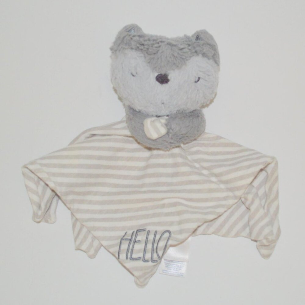 Gerber Organics HELLO Fox Lovey Baby Blanket Gray White Security Striped